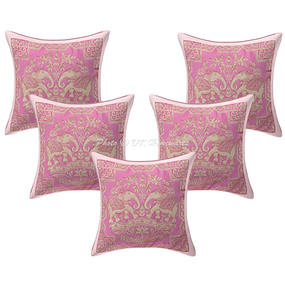Conjunto de 5 capas de travesseiro boêmio brocado jacquard indiano 30x30 cm elefante - Imagem 1 de 4
