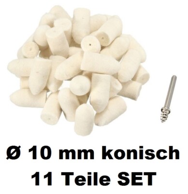 10x Polierspitzen Set + Aufnahmedorn | Filz Polieraufsätze Für Dremel & Proxxon