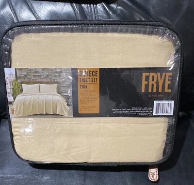 FRYE Linen Cotton Blend Beige TWIN Sheet Set 3pc - Image 1 of 4