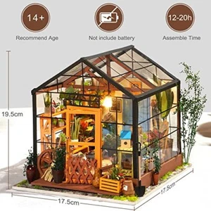 ROBOTIME DIY Doll House kit Cathys Flower House, Miniature Greenhouse Craft Kit