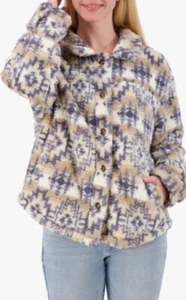 CHAQUETA POLAR MUJER LUCKY BRAND ESTAMPADA PELO ALTO COMBO NATURAL TALLA S NUEVA CON ETIQUETAS - Imagen 1 de 17