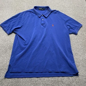 Ralph Lauren Polo Shirt Adult 2XL XXL Blue Orange Pony Cotton Golf Rugby Mens - Picture 1 of 7
