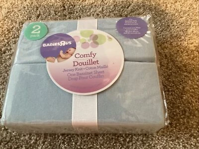 NUEVO-Babies R Us Jersey Tejido Moisés Sábana/100% Algodón Azul Paquete de 2 Foto 1 de 4