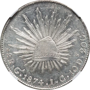 Mexico Silver 8 Reales 1874 Ga-IC NGC MS62. Guadalajara Mint. Proof Like Scarce! - Picture 1 of 4