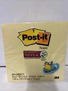 Post-it Notes Super Sticky 65424SSCY 3 in. x 3 in. Pads - Canary YL (24/PK) New - Picture 1 of 4