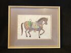 Vtg Hand Painted on Silk Asian Chinese Indian Show / War Horse Artwork Painting