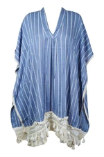 Travel Kaftan Dress Blue Lace Design Summer Cotton Dress Loose holiday S/M/L