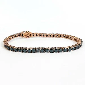 7.50" Inches Black Diamond Tennis Bracelet With Rose Gold Finish AAA Certified ! - Picture 1 of 6