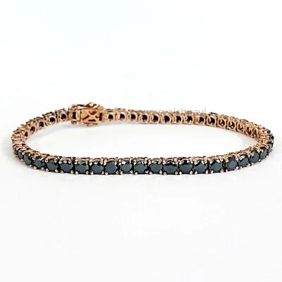 7.50" Inches Black Diamond Tennis Bracelet With Rose Gold Finish AAA Certified ! - Image 1 of 4