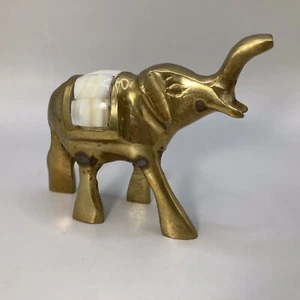 Brass Elephant Figurine with Mother of Pearl Inlay - Picture 1 of 4