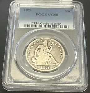 1871 SEATED LIBERTY SILVER HALF DOLLAR PCGS VG8 ACTUAL COIN #H384 - Picture 1 of 2