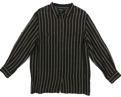 Blusa Lauren Ralph Lauren Mujer Seda Lino Talla 1X Manga Larga Negro Tostado Rayas Foto 1 de 4