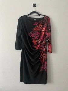 Seitlich gerafftes Kleid Party Größe Large schwarz rosa Blumen Anne Klein Neu mit Etikett - Bild 1 von 4