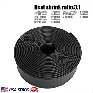 Black Double Wall Heat Shrink Tube Insulated 3:1 Heat Shrink Tube-Multiple Sizes - Picture 1 of 12