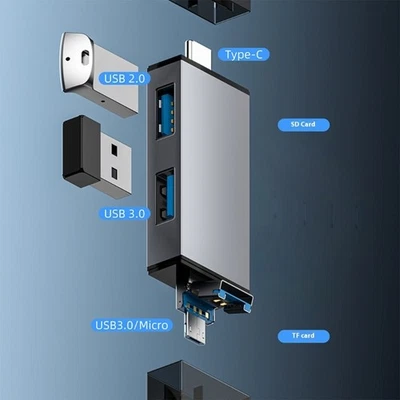 Fast 5Gbps USB3.0 Memory Card Adapter 7 in 1 Multiple Function Metal Housing - Image 1 of 4