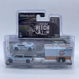 Greenlight Hitch & Tow Series Gulf Silverado Corvette enclosed hauler - Picture 1 of 3