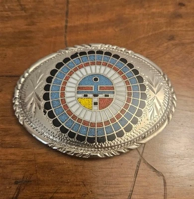 Hand Made S.S.I. Belt Buckle Inlayed Gemstones Southwestern Mosaic design - Image 1 of 4