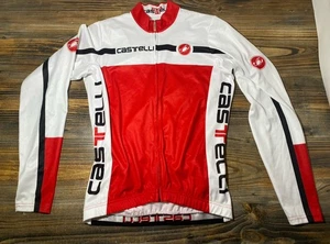 Castelli Rosso Corsa Maglia Ciclismo Uomo Manica Media Lunga Rosso Bianco Full Zip - Foto 1 di 8