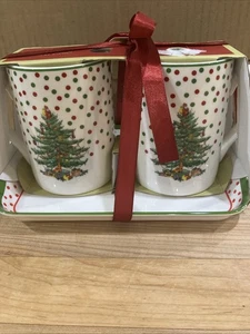 NUOVO albero di Natale Spode tazza e vassoio a pois set 3 pezzi di Pimpernel  - Foto 1 di 6