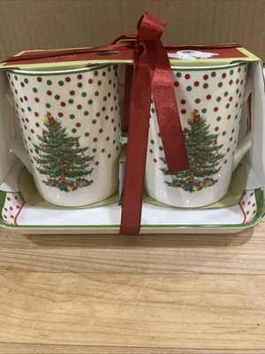 NEW Christmas Tree Spode Polka Dot Mug & Tray Set 3pce By Pimpernel  - Image 1 of 4
