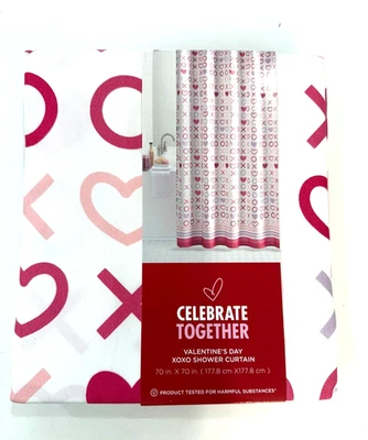Cortina de Ducha San Valentín XOXO 70x70 NUEVA Corazones de Amor Rojo Rosa Blanco Foto 1 de 4