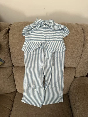 Genuine Kids Stripe Blue 4T Girl’s Seersucker Jumpsuit Family Collection - Image 1 of 4