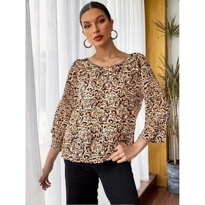 Style & Co Bluse Leopardenmuster Langarm Metallic-Detail Oberteil 3X - Bild 1 von 4