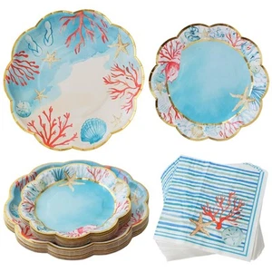 Beach Party Decorations - 62 Piece Coastal Party Plates and Napkins Set for 1... - Picture 1 of 7