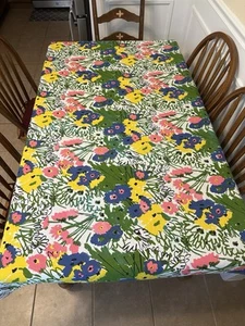 Vera Neumann Signed Rectangle Tablecloth Floral 100% Cotton Vintage Spring - Picture 1 of 4