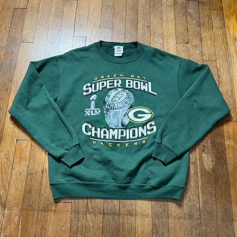 NFL Green Bay Packers Superbowl XLV 2011 Green Crew Neck Sweater Long Sleeve M Cover