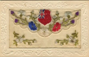 WWI, FLOWERS, FLAGS - Embroidered Silk Military Patriotic Postcard - Picture 1 of 2