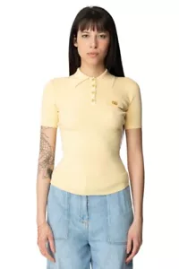 NWT ELISABETTA FRANCHI LEMON MICRO-RIBBED POLO SHIRT WITH BREASTPOCKET MK63B51E2 - Picture 1 of 4