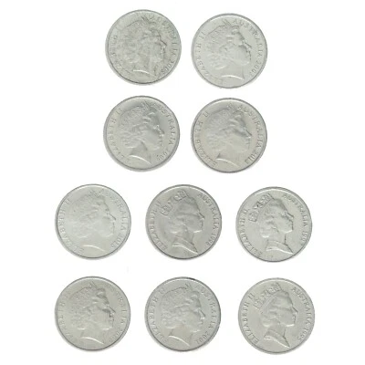 Lot of 10 Different Dates Australia 5 Cents Nice Circulated - Image 1 of 2