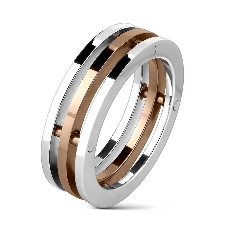 Stainless Steel Men's Wedding Band Ring Rose Gold Plated & Silver Sectioned - Image 1 of 1