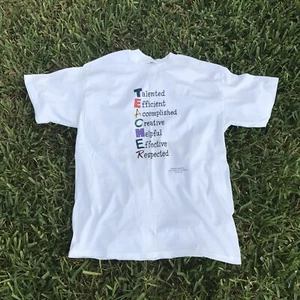 Vintage 1990s Teacher Spell Out Shoebox Greetings Hallmark T-Shirt • Size XL - Picture 1 of 7