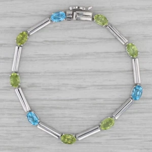 Pulsera De Oro Blanco De 14k Con Peridoto Y Topacio De 4.60ctw De 6.25" - Imagen 1 de 7