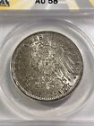 1912-D German States Bavaria 3 Marks Graded AU 58 by ANACS