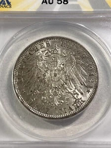 1912-D German States Bavaria 3 Marks Graded AU 58 by ANACS - Picture 1 of 4