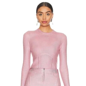 NBD Talya Metallic Coated Sweater Pink Long Sleeve Ribbed Neck Pullover Sz S - Picture 1 of 10