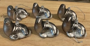 HTF Set Of 6 Gray Seal Glass Christmas Ornaments 3” W/Glitter EUC - Picture 1 of 2