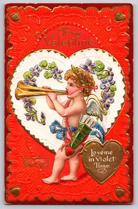 A312 Vintage Postkarte Valentinstag stark geprägt Valentinstag Grußkarte - Bild 1 von 2