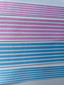 Baby Pink and Blue White narrow 6 striped Grosgrain ribbon BTY 7/8" 1.5” - Picture 1 of 2