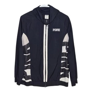 PINK Victorias Secret Windbreaker Jacket Full Zip  Black White Accents Size XS S - Picture 1 of 8