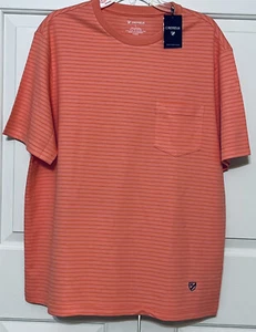 NWT Roundtree & Yorke size L salmon peach striped short sleeve shirt mens - Picture 1 of 8