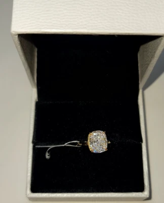 Ruruluya 4CT Cushion Cut Simulated Diamond Ring 925 Silver 18K Gold Plated - Image 1 of 4