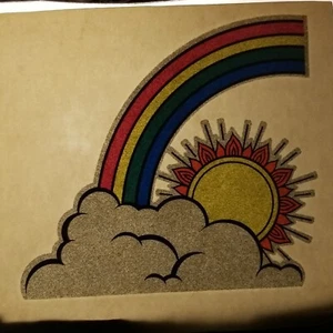 Vintage Iron On T-Shirt Transfer: Glitter RAINBOW CLOUDS SUN Sunshine Happy - Picture 1 of 3
