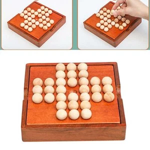 Classic Wooden Solitaire Board Game Jumping Marbles Peg Mind Brain Teaser - Picture 1 of 7