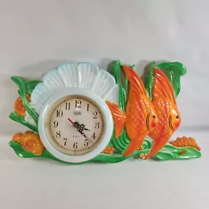 Vintage ELECO Clock 3D Gold Fish Seashells Plastic Kitschy Nautical Decor - Picture 1 of 9