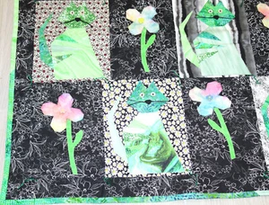 Handmade Lap Blanket Applique Cats Flowers Button Accents 38"x37" Cat Lovers - Picture 1 of 7