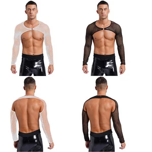 Mens Tank Stage Performance T-shirt Long Sleeve Crop Top O Ring Beachwear Bra - Picture 1 of 29